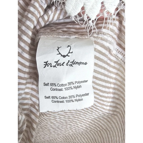 For Love & Lemons Emmy Sleep Romper Brown Seersucker and Lace Size Small - Picture 10 of 16